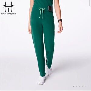 Figs Hunter Green High Waisted Livingston Scrub Pants